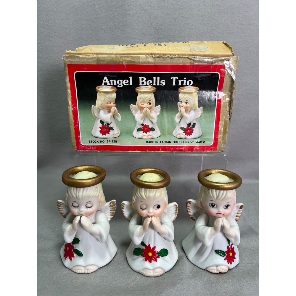 Angel Bells Trio House of Lloyd  Vintage Christmas Kitsch Praying Peeking 4"